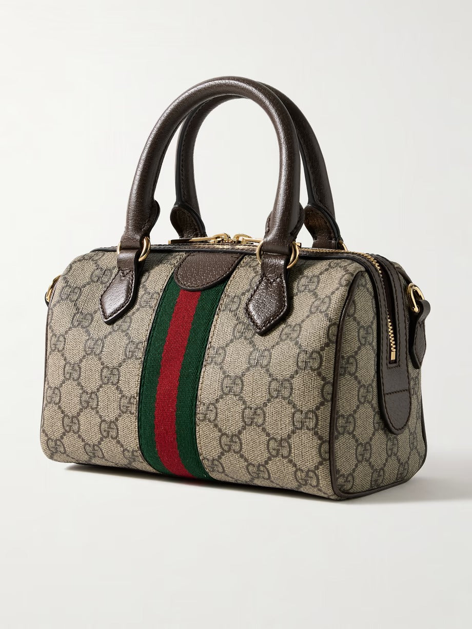 G Ophidia leather- and webbing-trimmed printed coated-canvas tote 0424061405