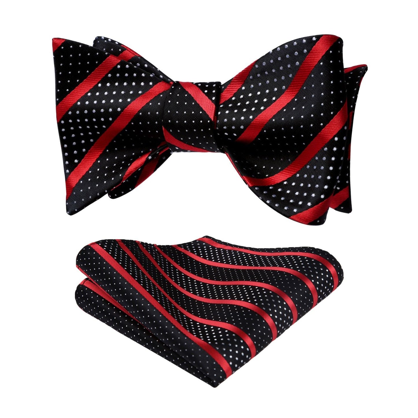Hisdern Red Black Striped Bow Tie Accessories Set For Evening Wear