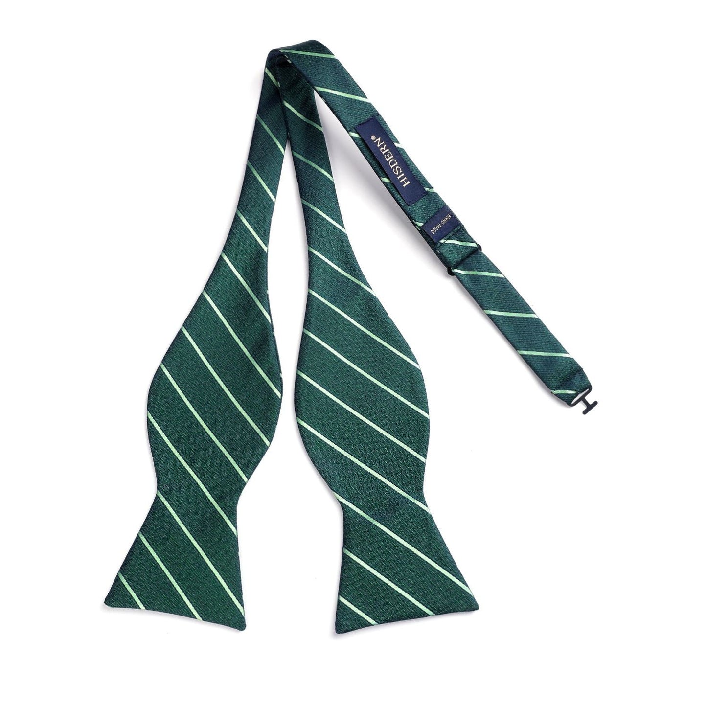 Hisdern Navy Green Striped Bow Tie Accessories Set For Evening Wear