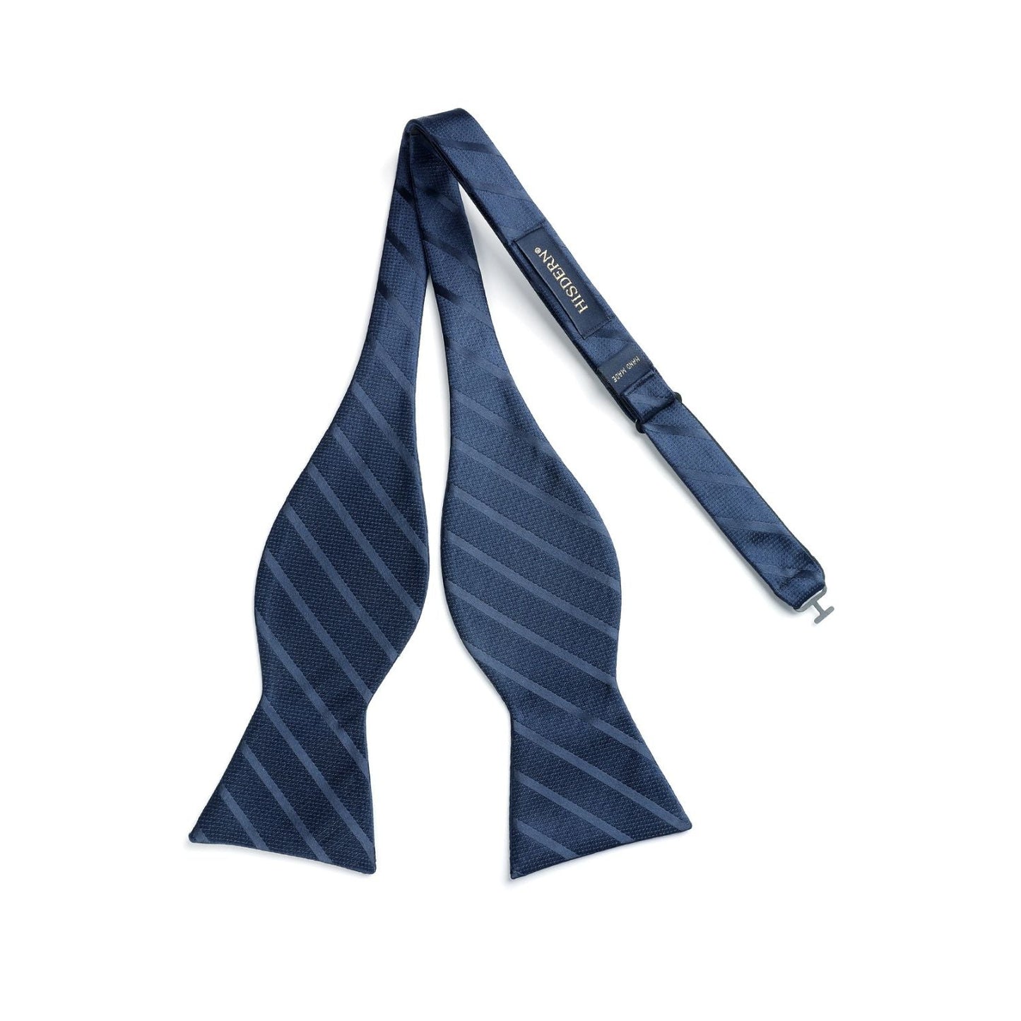 Hisdern Navy Blue Striped Bow Tie Accessories Set For Evening Wear