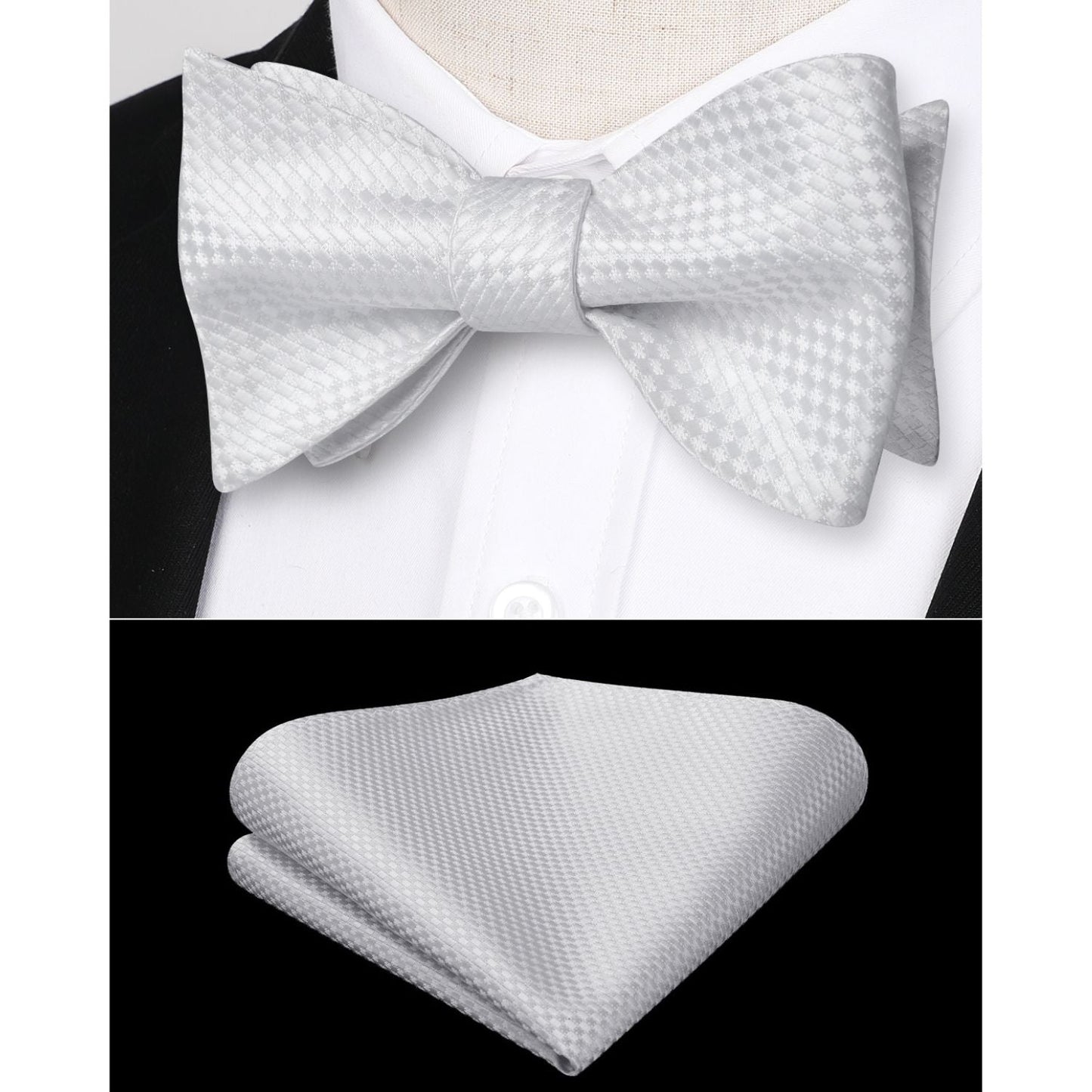 Hisdern Houndstooth Bow Tie Pocket Square White Formal Attire