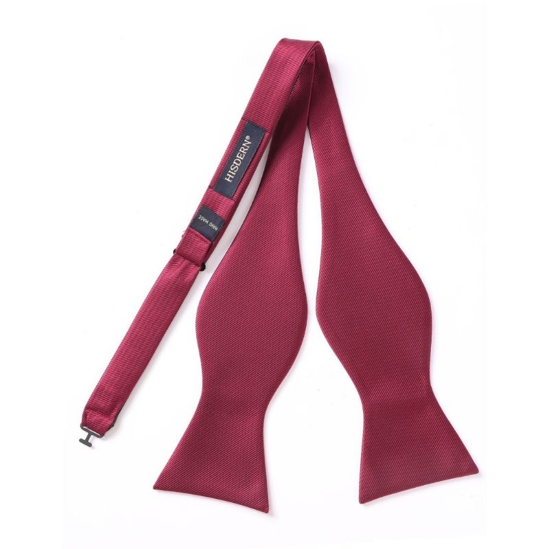 Hisdern Burgundy Solid Bow Tie Accessories Set For Evening Wear