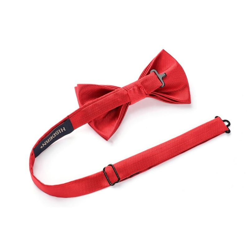 Hisdern Red Solid Pre-Tied Bow Tie Accessories Set For Evening Wear