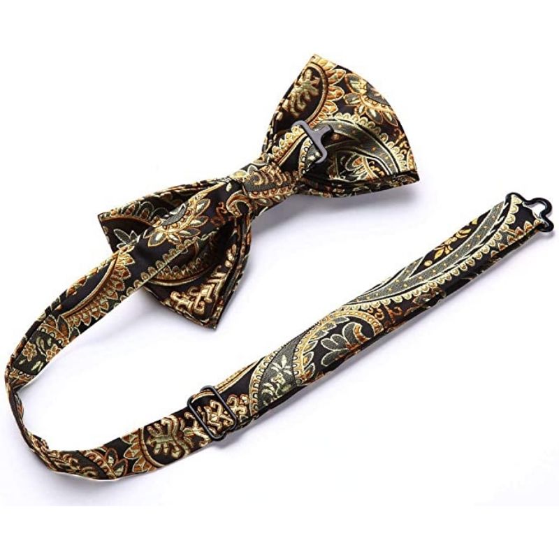 Hisdern Vintage Brown Paisley Pre-Tied Bow Tie Set for Wedding