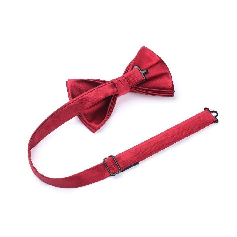 Hisdern Burgundy Solid Pre-Tied Bow Tie Accessories Set For Evening Wear