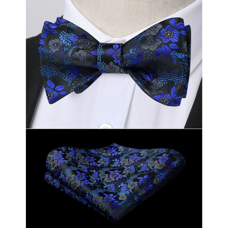 Hisdern Blue Floral Bow Tie Set Groomsmen Wedding