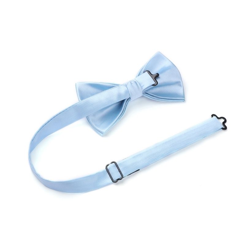 Hisdern Blue Solid Pre-Tied Bow Tie Accessories Set For Evening Wear