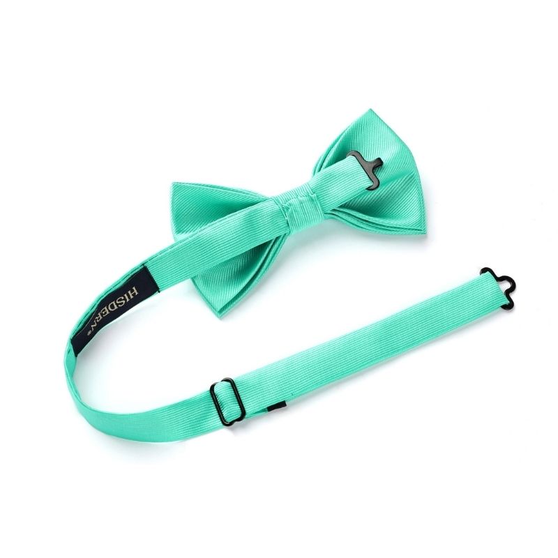 Hisdern Mint Green Solid Pre-Tied Bow Tie Accessories Set For Evening Wear