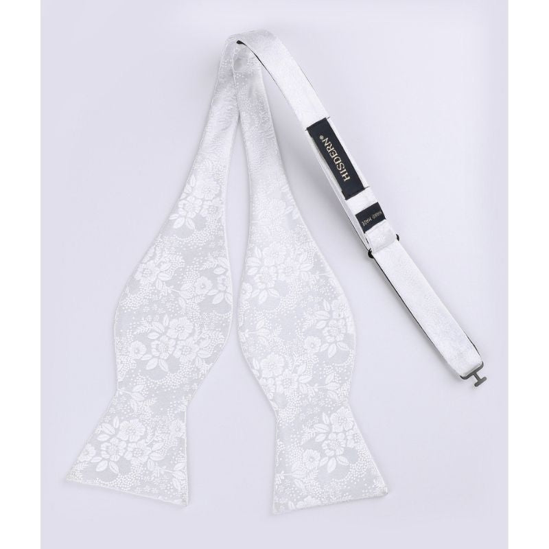 Hisdern White Floral Bow Tie Accessories Set For Evening Wear