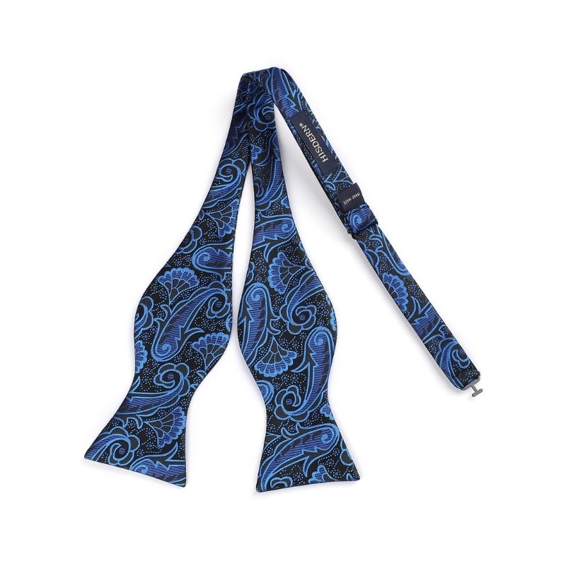 Hisdern Blue Black Paisley Bow Tie Set For Evening Wear