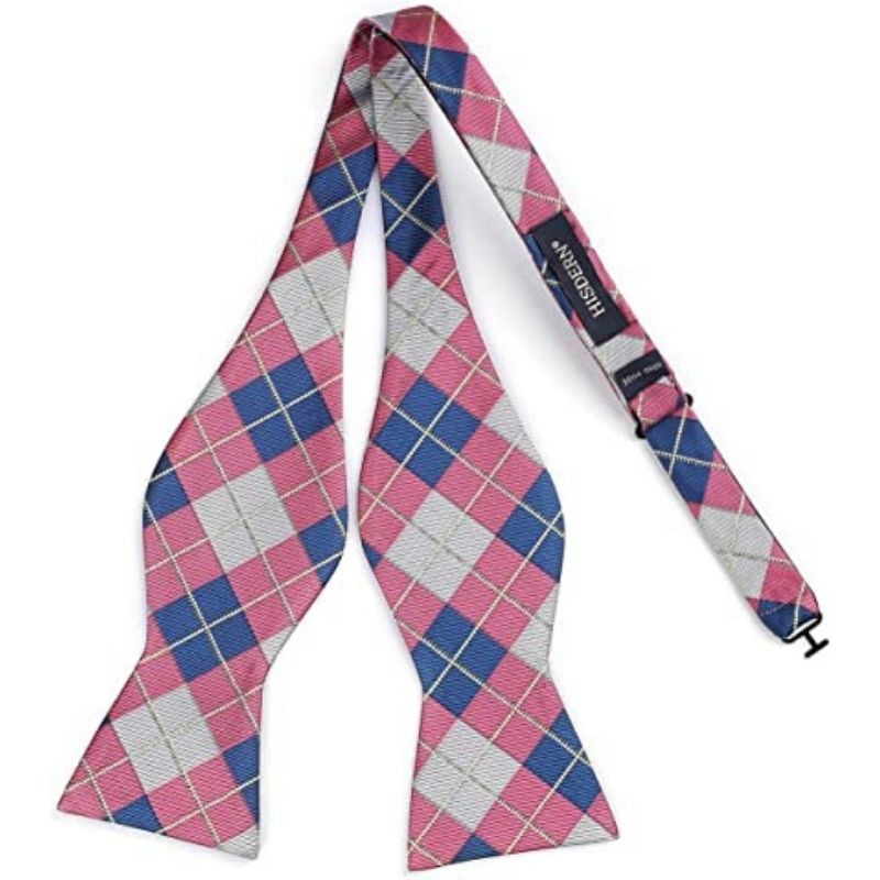 Hisdern Pink Grey Blue Plaid Bow Tie Set For Special Occasions