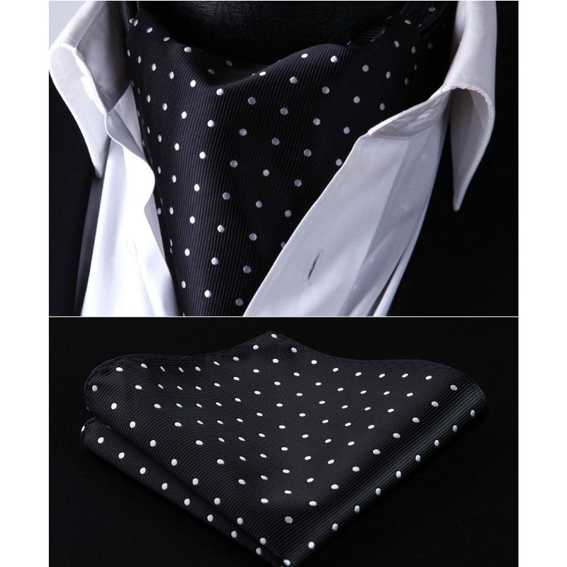Hisdern Polka Dot Ascot Black White Cravat for Men Vintage Style Neckwear