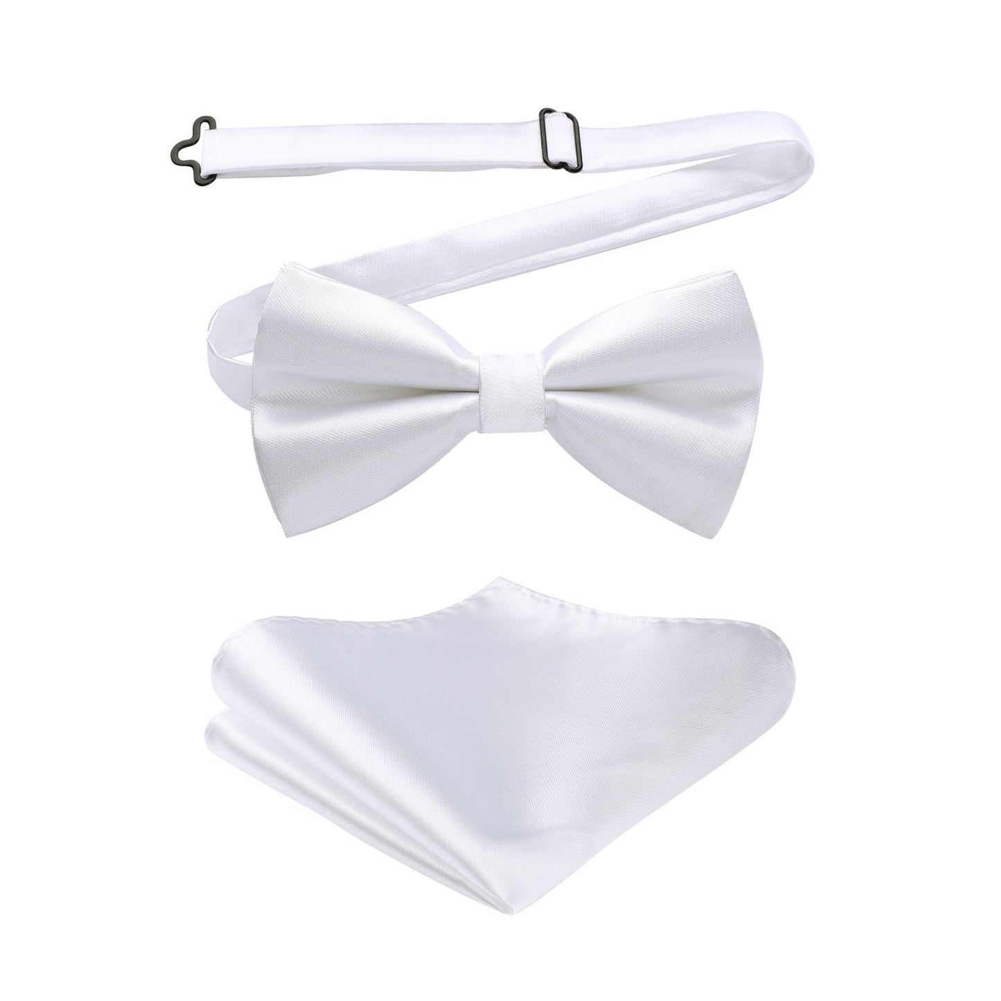 Hisdern White Solid Pre-Tied Bow Tie Accessories Set For Evening Wear