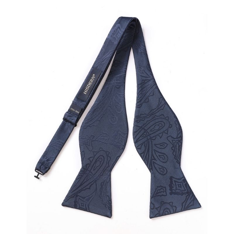 Hisdern Navy Blue Paisley Bow Tie Set For Evening Wear