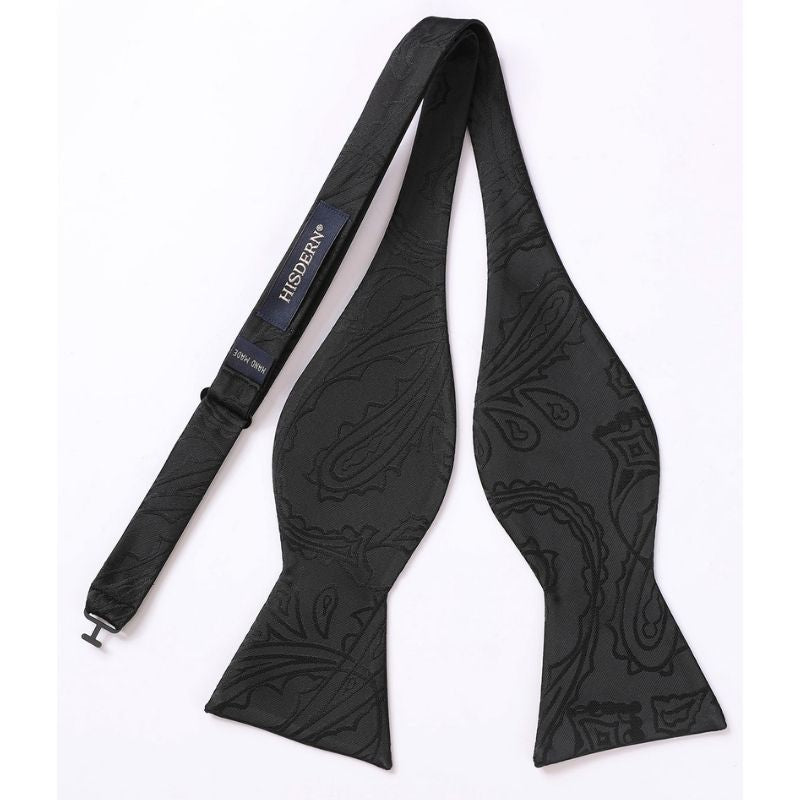 Hisdern Black Paisley Bow Tie Set For Evening Wear