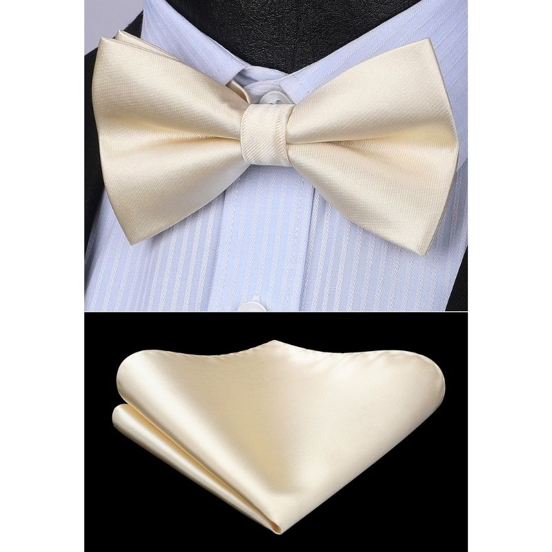 Hisdern Champagne Solid Pre-Tied Bow Tie Accessories Set For Evening Wear