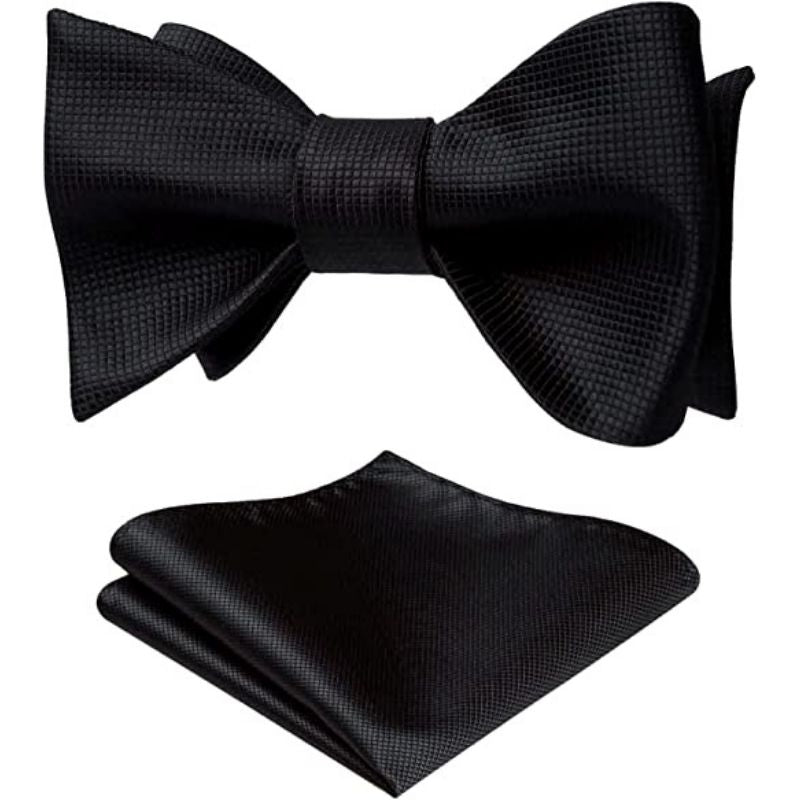Hisdern Black Solid Bow Tie Accessories Set For Evening Wear
