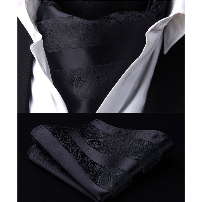 Hisdern Floral Black Ascot Cravat for Men Wedding Formal