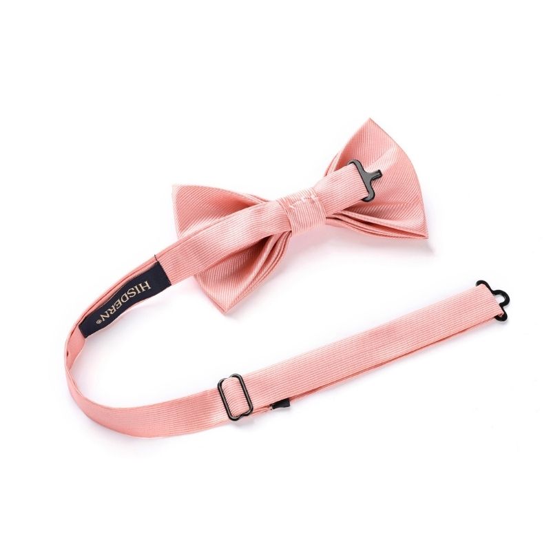 Hisdern Pink Solid Pre-Tied Bow Tie Accessories Set For Evening Wear