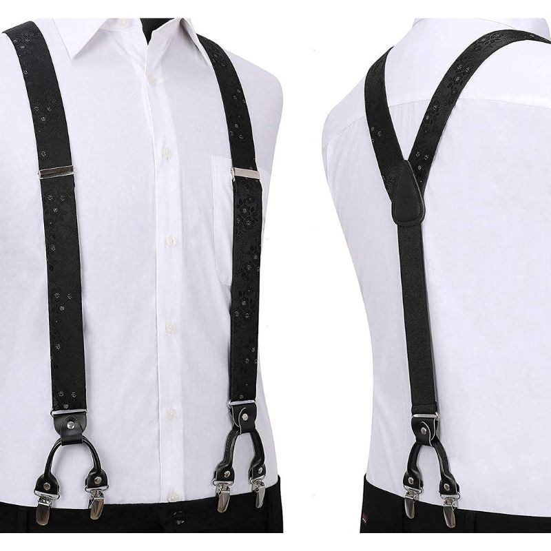 Hisdern Paisley Suspenders Bow Tie Set Black Formal Accessories