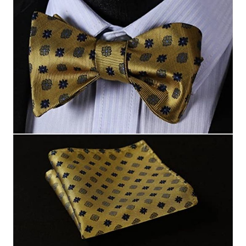 Hisdern Yellow Floral Bow Tie Set Groomsmen Wedding
