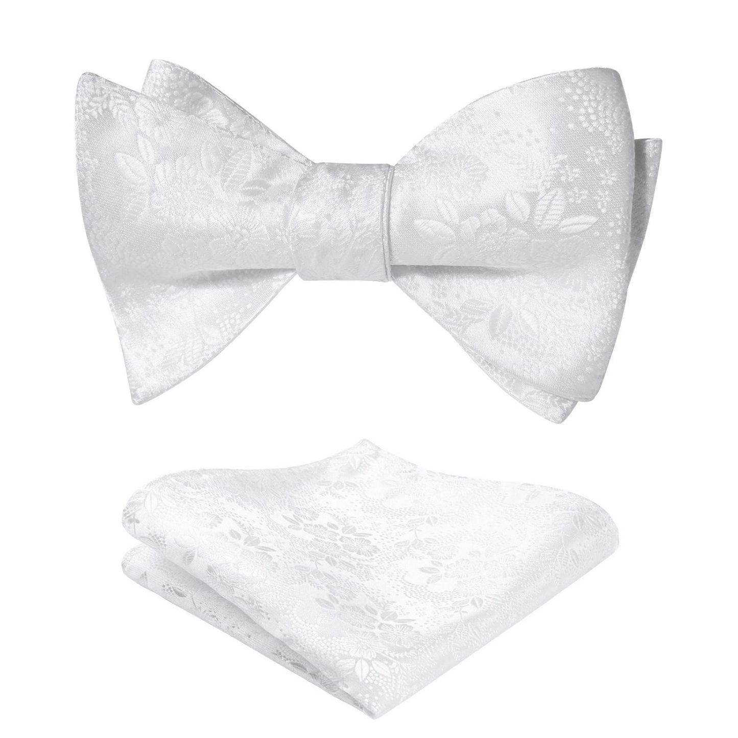 Hisdern White Floral Bow Tie Accessories Set For Evening Wear