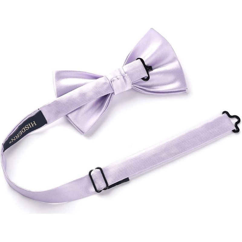 Hisdern Lavender Solid Pre-Tied Bow Tie Accessories Set For Evening Wear
