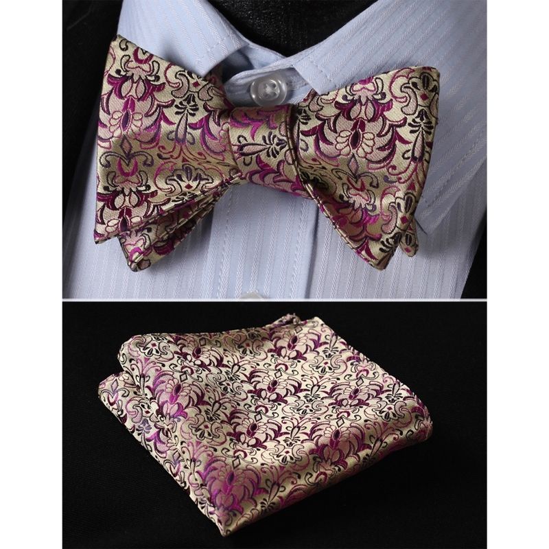 Hisdern Pink Floral Bow Tie Set Groomsmen Wedding