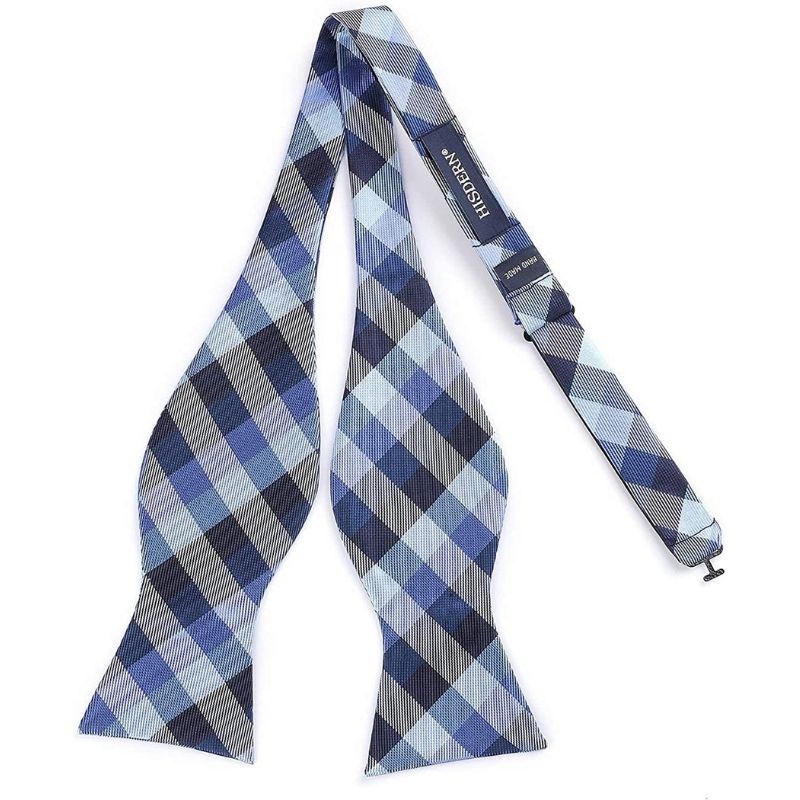 Hisdern Plaid Suspenders Bow Tie Set Blue Pattern Accessories