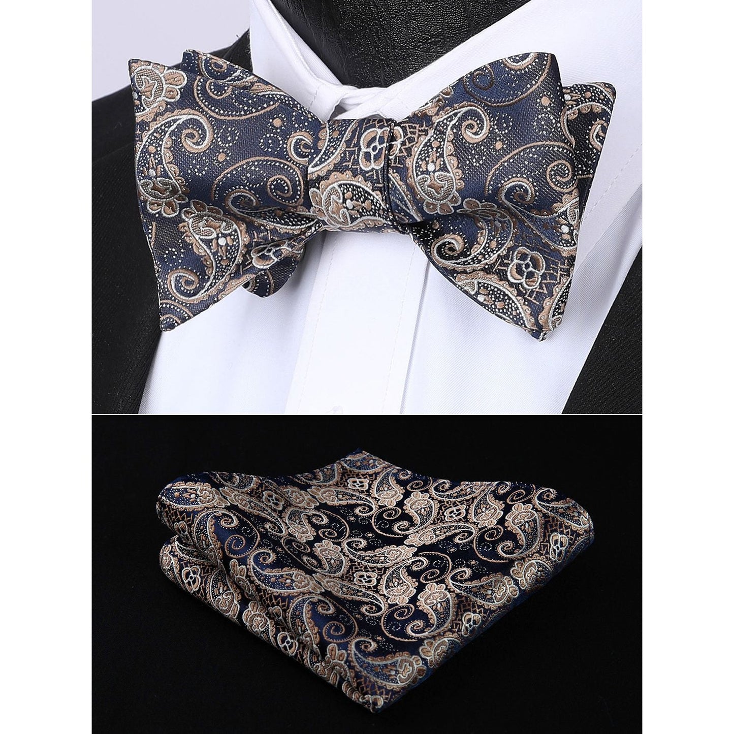 Hisdern Gold Paisley Bow Tie Set For Evening Wear