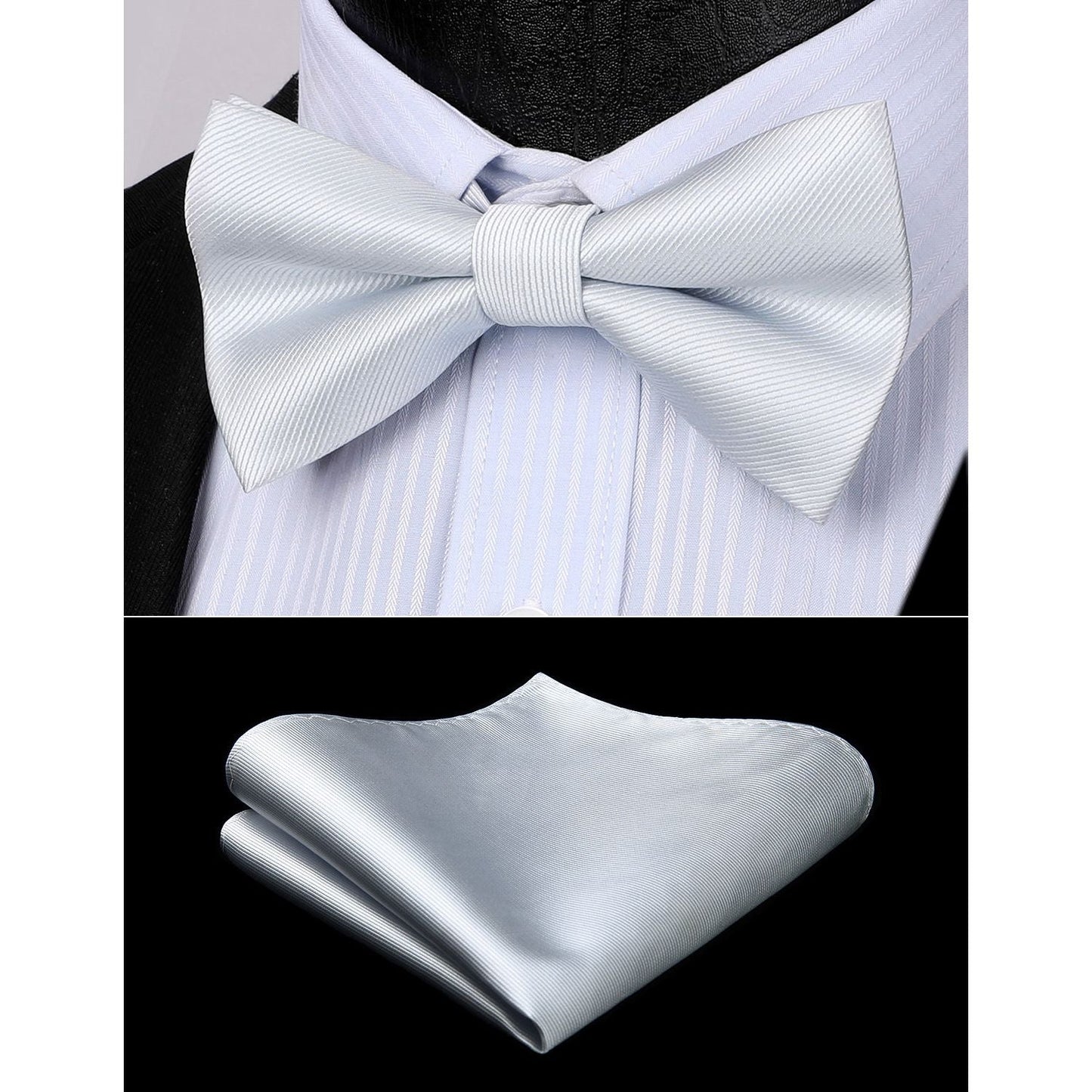 Hisdern Grey Solid Pre-Tied Bow Tie Accessories Set For Evening Wear