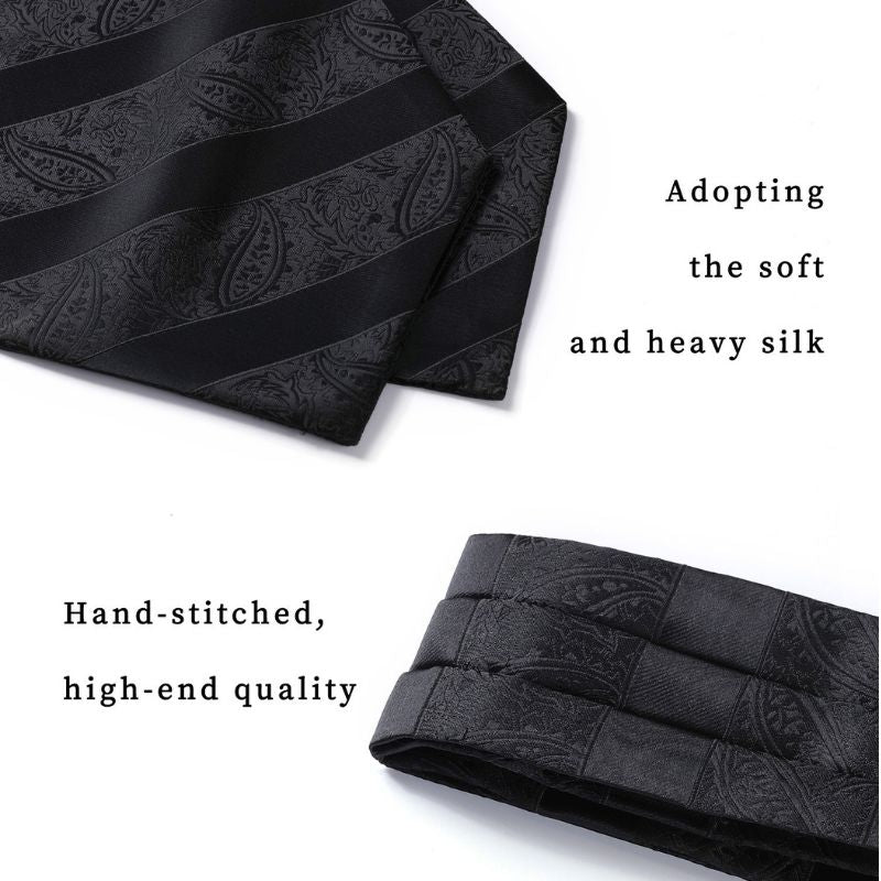Hisdern Floral Black Ascot Cravat for Men Wedding Formal