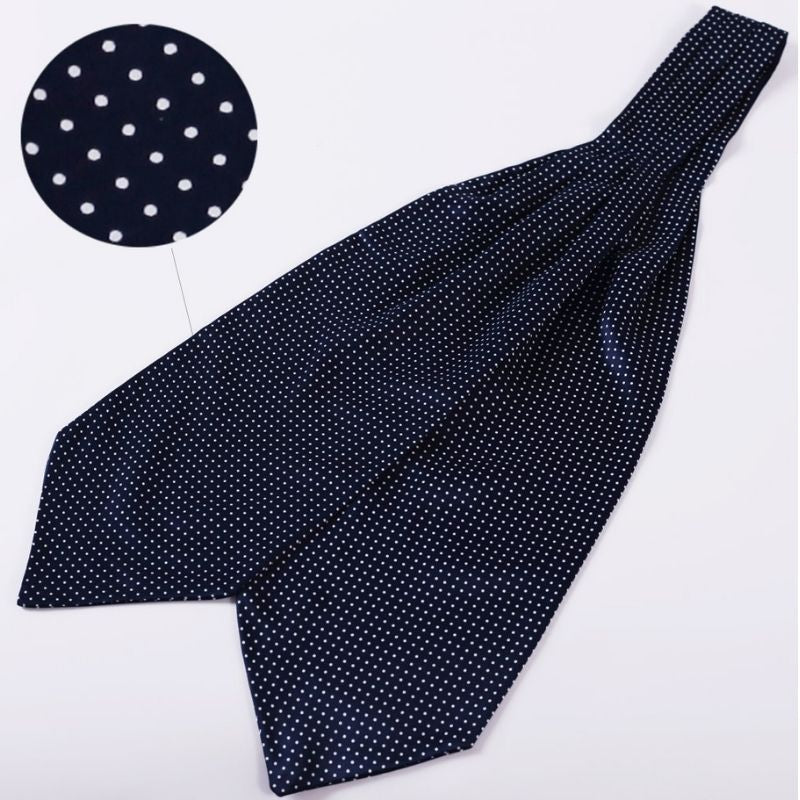 Hisdern Polka Dot Ascot Navy Blue Cravat for Men Vintage Style Neckwear