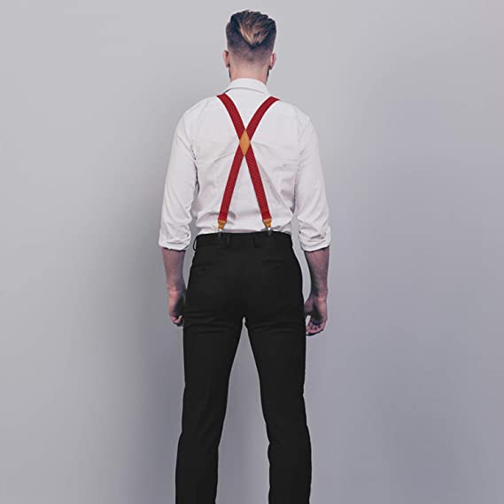 Hisdern Burgundy Solid Suspenders Pre-Tied Bow Tie Set Formal Wedding