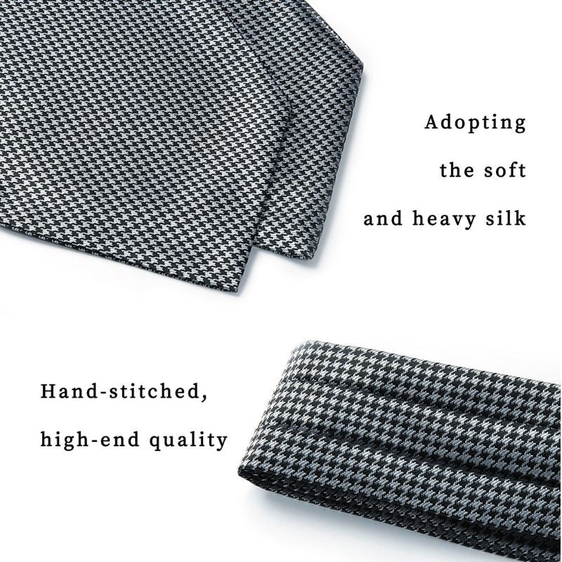 Hisdern Houndstooth Ascot for Men Grey Black Vintage Style Neckwear Set
