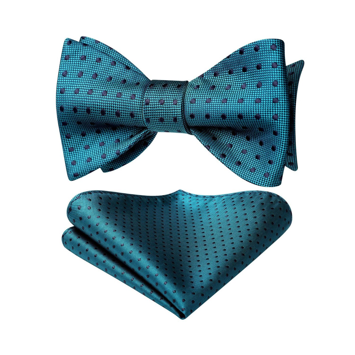 Hisdern Polka Dots Green Navy Blue Bow Tie Set for Party Wedding