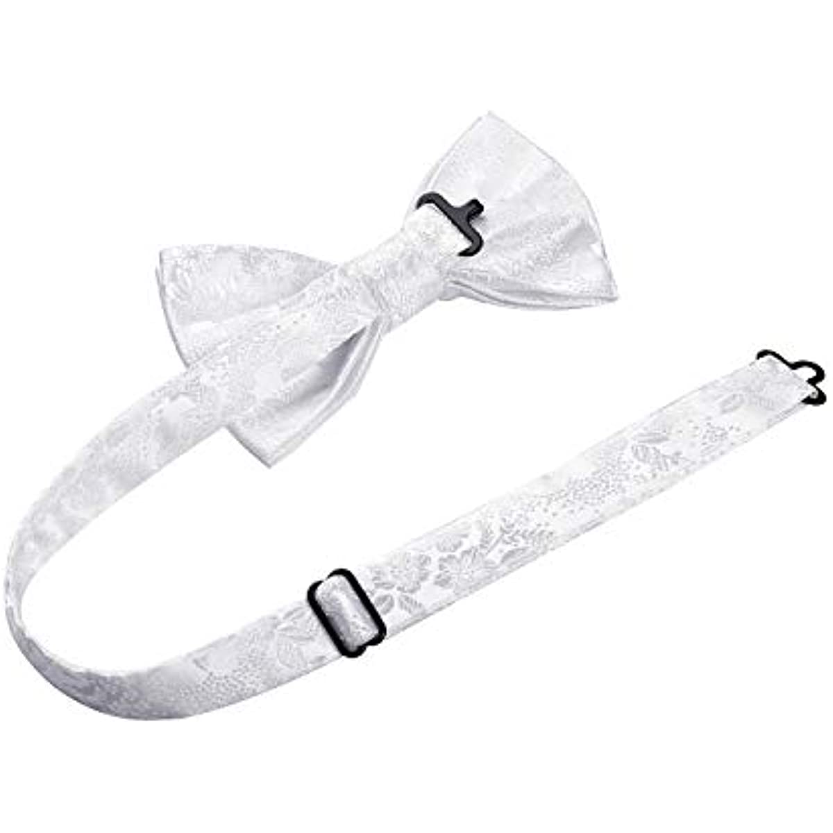 Hisdern White Floral Pre-Tied Bow Tie for Prom