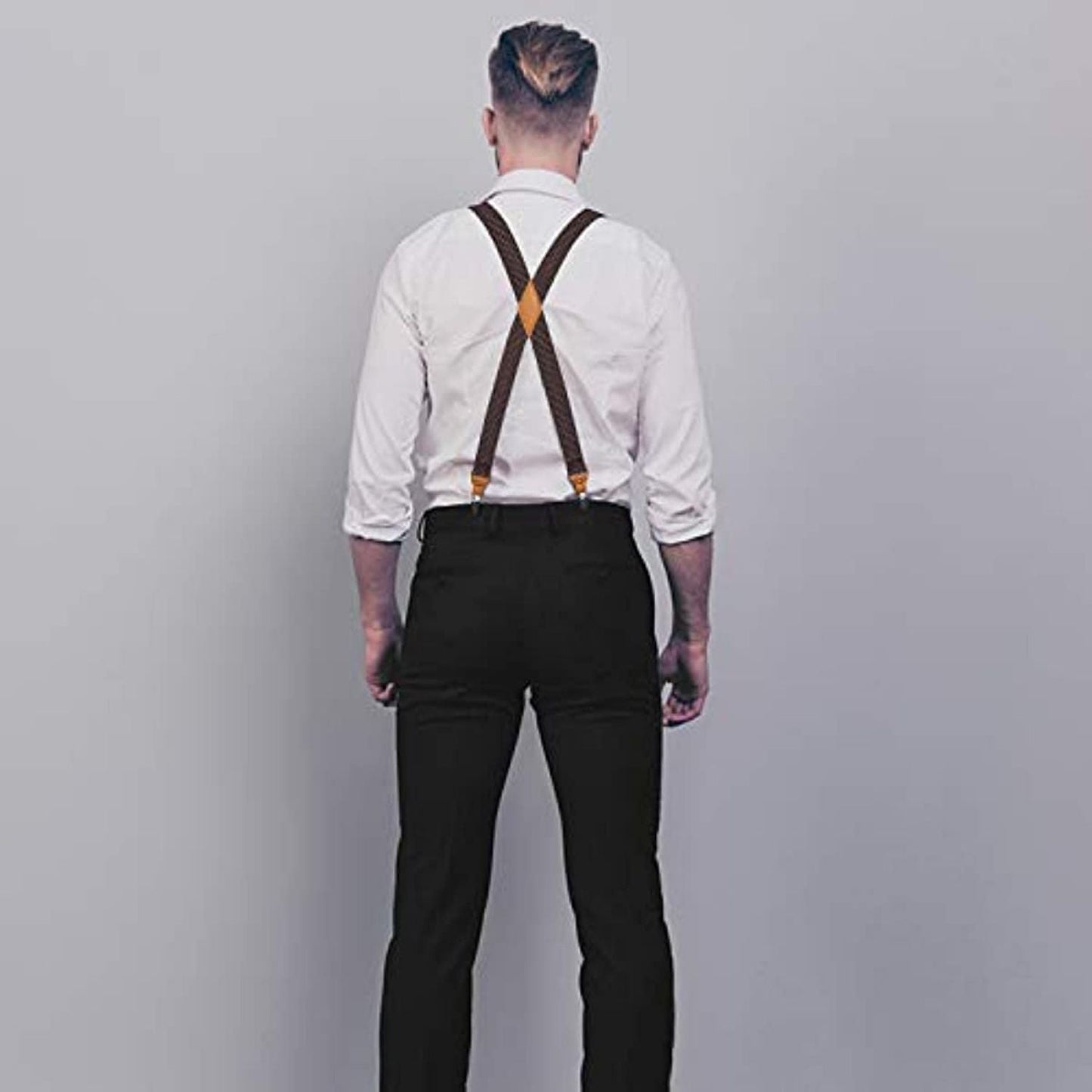 Hisdern Classic Brown Suspenders X-Back Adjustable Fit for Men