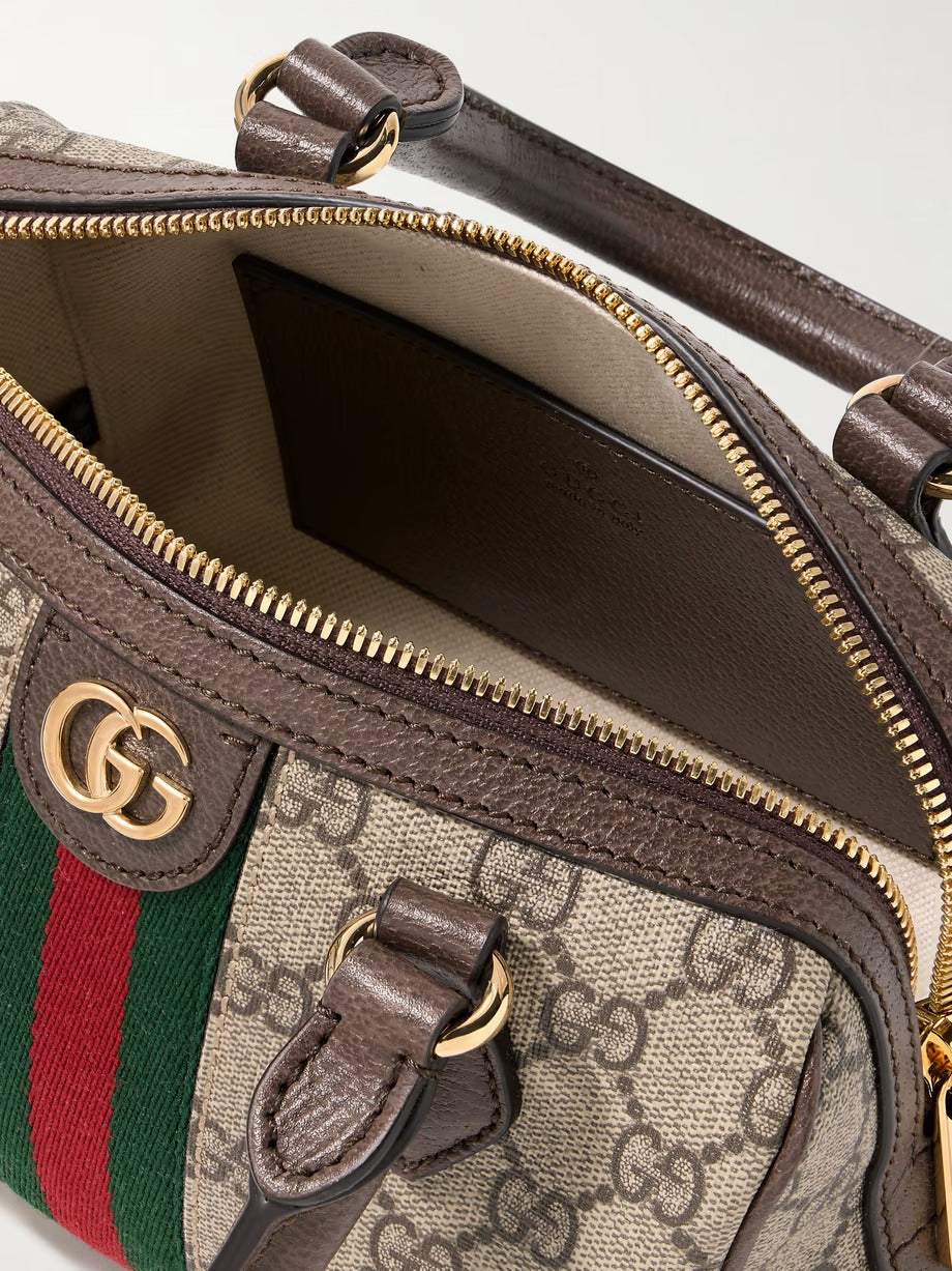 G Ophidia leather- and webbing-trimmed printed coated-canvas tote 0424061405