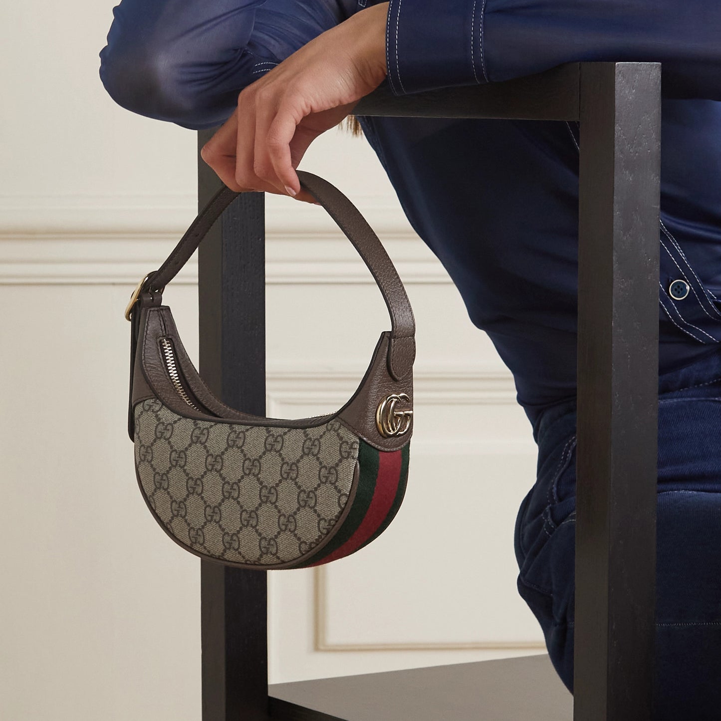 New Fashion mini webbing-trimmed textured-leather and printed coated-canvas shoulder bag