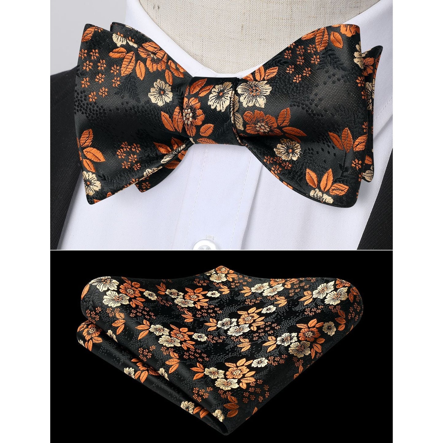 Hisdern Black Floral Bow Tie Set Groomsmen Wedding
