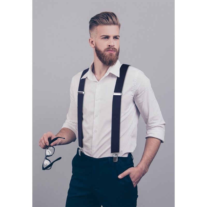 Hisdern 2 Inch Adjustable Suspender Navy Blue with 4-Clip for Formal Pants