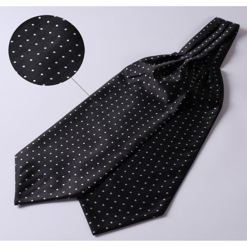 Hisdern Polka Dot Ascot Black White Cravat for Men Vintage Style Neckwear