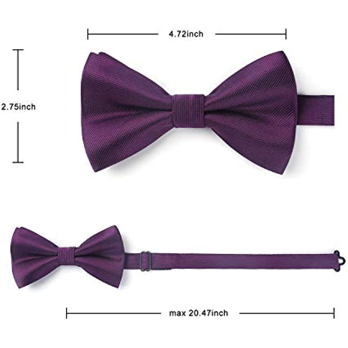 Hisdern Purple Solid Pre-Tied Bow Tie Accessories Set For Evening Wear