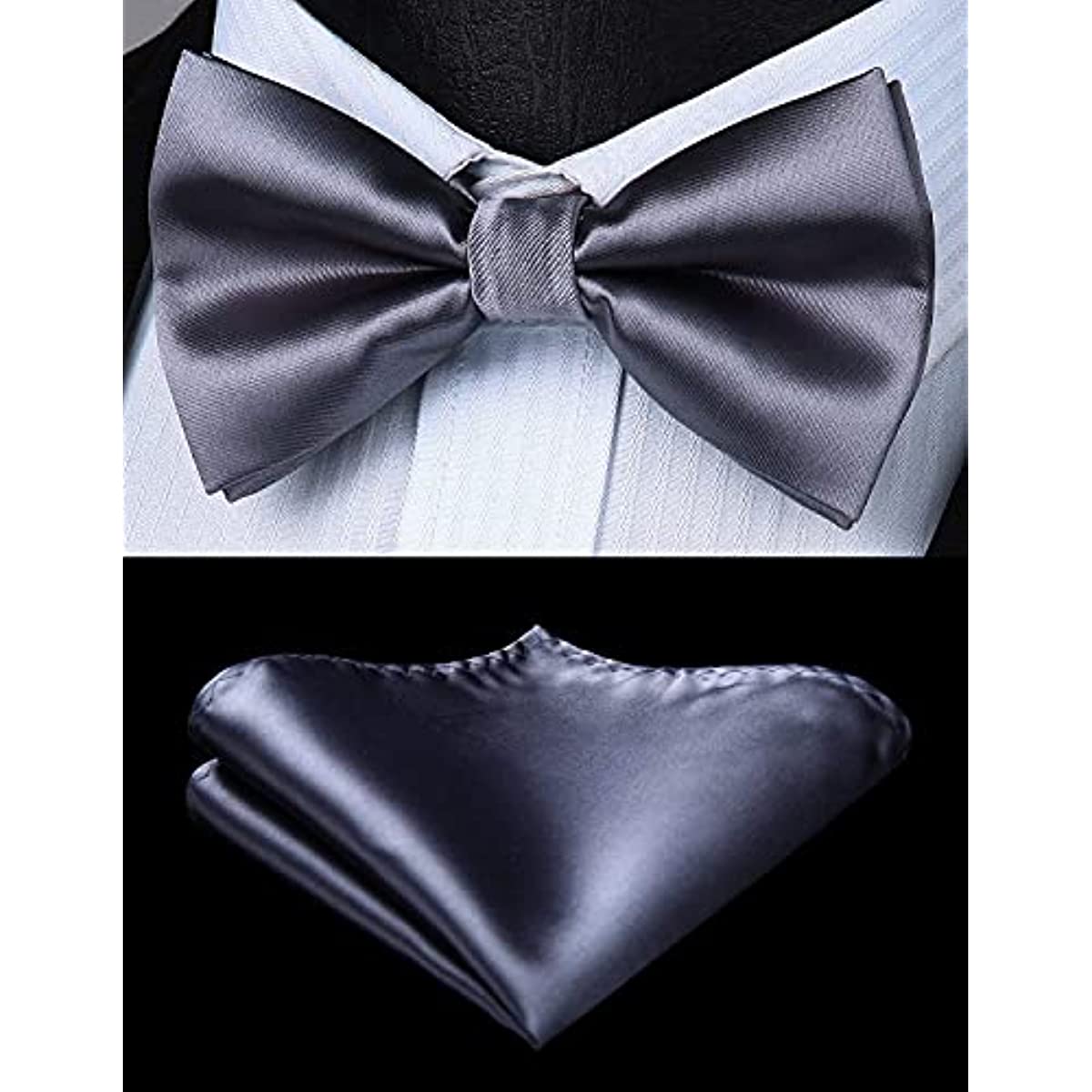 Hisdern Solid Suspenders Pre-Tied Bow Tie Set Grey Formal Wedding Outfit