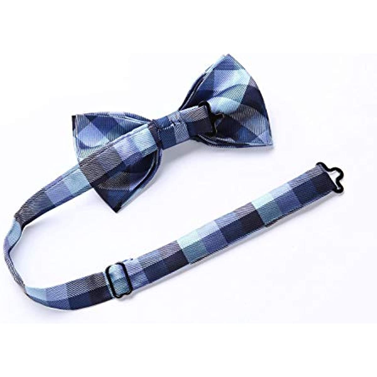 Hisdern Navy Blue Plaid Pre-Tied Bow Tie for Men Classic Formal Business