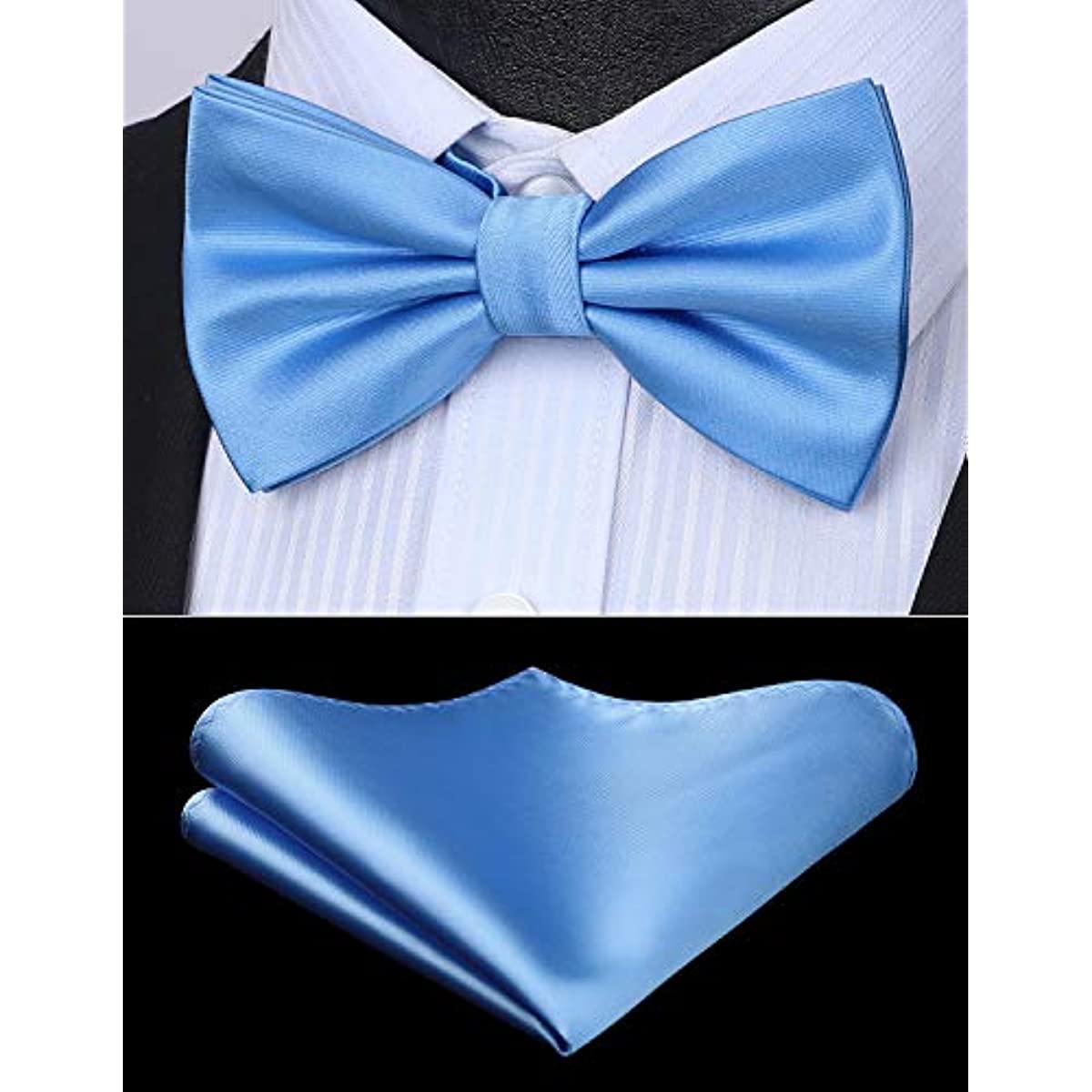 Hisdern Blue Solid Pre-Tied Bow Tie Accessories Set For Evening Wear