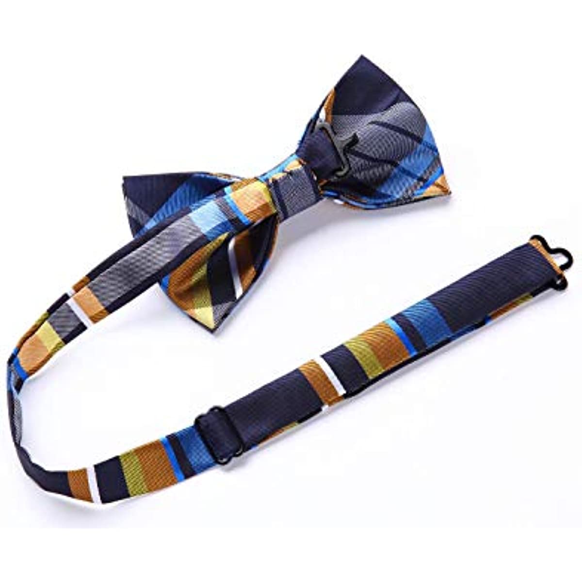 Hisdern Blue Yellow Plaid Pre-Tied Bow Tie for Men Classic Formal Business