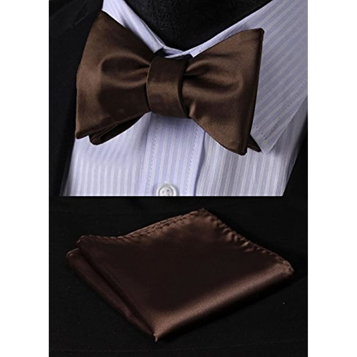 Hisdern Brown Solid Bow Tie Accessories Set For Evening Wear