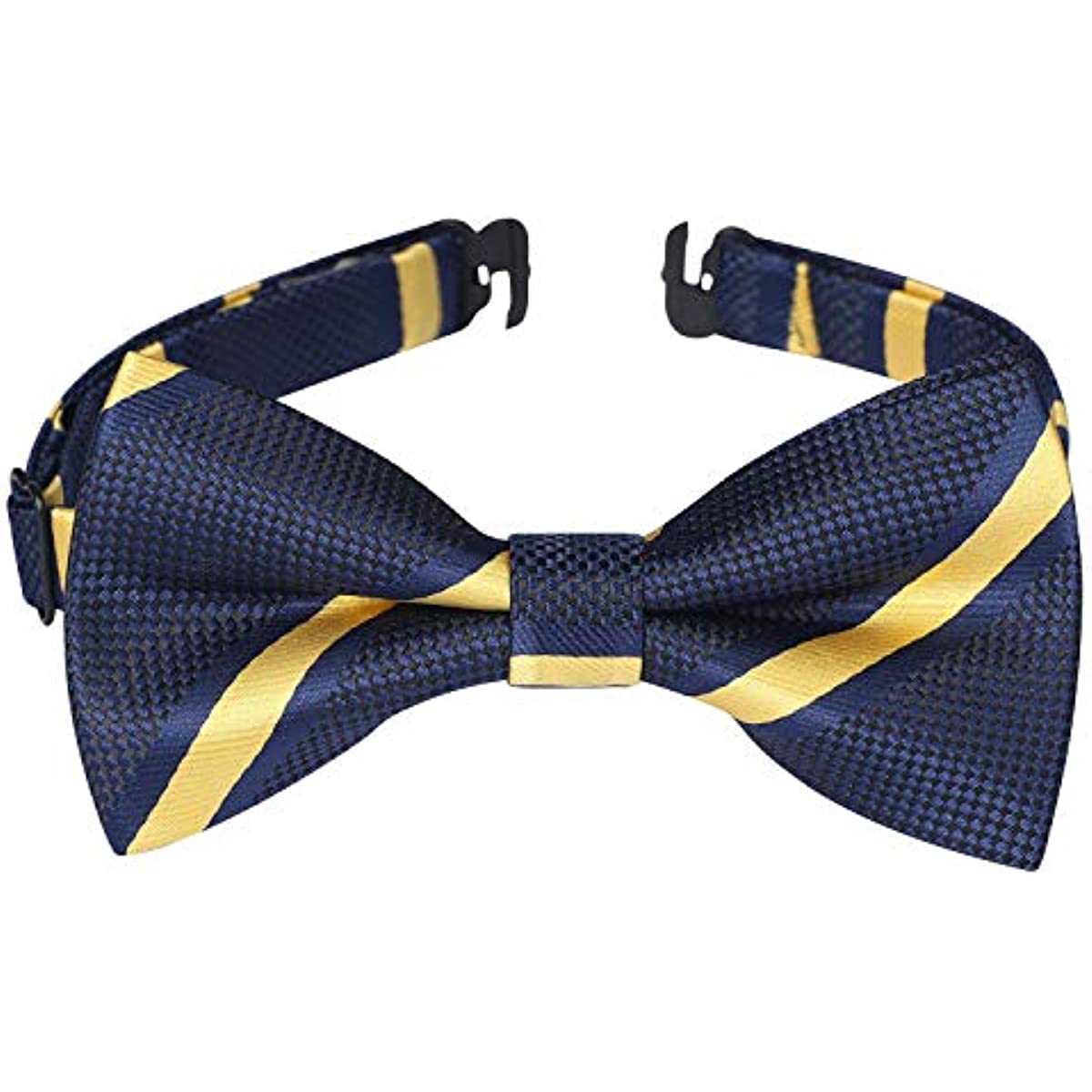 Hisdern Navy Blue Yellow Striped Pre-Tied Bow Tie for Boys